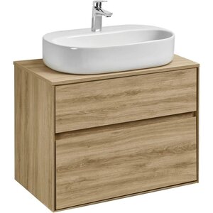 Изображение товара Тумба с раковиной Акватон Либерти 75 см, дуб эльвезия, раковина накладная Одри Round 62 x 42, столешница дуб эльвезия, 1A2795К5LYC70