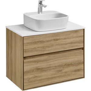 Изображение товара Тумба с раковиной Aquaton Либерти 75 см, дуб эльвезия, раковина накладная Одри 42 х 42, Soft, столешница белая, 1A2795K4LY010