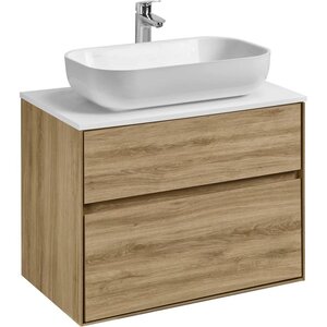 Изображение товара Тумба с раковиной Акватон Либерти 75 см, дуб эльвезия, раковина накладная Лола 60, столешница белая, 1A2795К3LY010