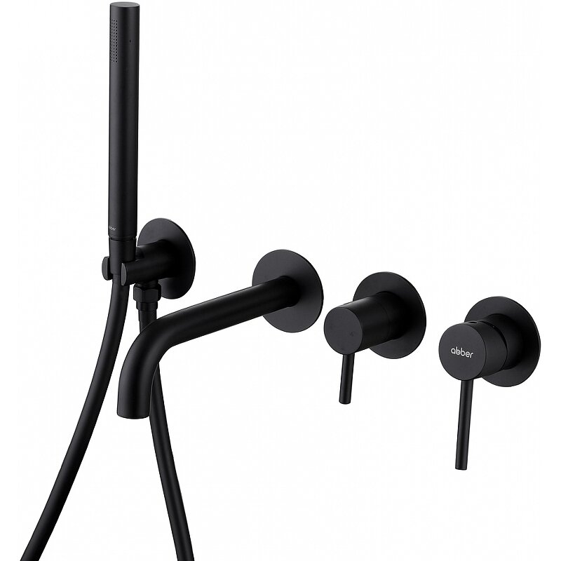 Изображение товара Смеситель для ванны и душа Abber Wasser Kreis AF8130B, с душевым гарнитуром, цвет черный матовый