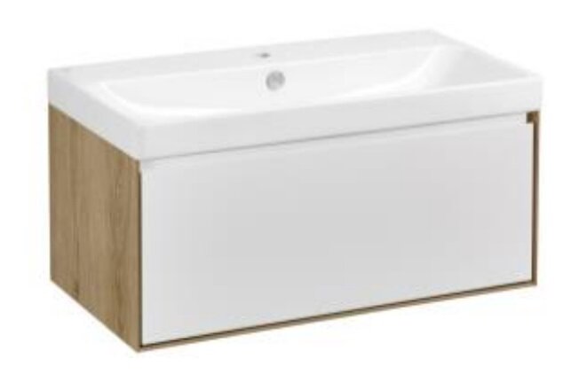 Изображение товара Тумба с раковиной Акватон Либерти 90 см, белый дуб эльвезия, подвесная