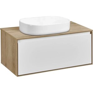 Изображение товара Тумба с раковиной Акватон Либерти 90 см, дуб эльвезия, белый, раковина накладная Лола 60, столешница дуб эльвезия, 1A2799К3LYC70
