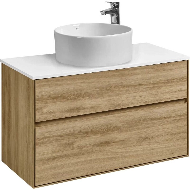 Изображение товара Тумба с раковиной Акватон Либерти 100 см, дуб эльвезия, белая раковина