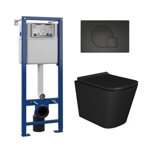 Изображение товара Инсталляция Maretti AC11P5211, с безободковым унитазом Umbria UM10PBM51-560, крышка-сиденье микролифт, клавиша Elio AC12EL-560, черный, комплект, UM51EL56052