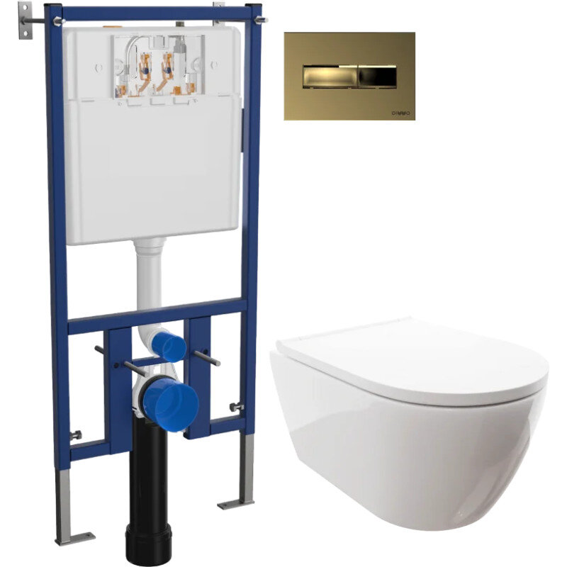 Изображение товара Инсталляция с подвесным унитазом 0700/4501/7325, унитаз Diwo Коломна 0700, сиденье микролифт, клавиша золото матовое