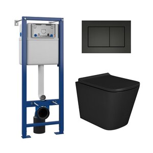 Изображение товара Инсталляция Maretti AC11P5211, с безободковым унитазом Umbria UM10PBM51-560, крышка-сиденье микролифт, клавиша Sofia AC12SF-560, черный, комплект, UM51SF56052