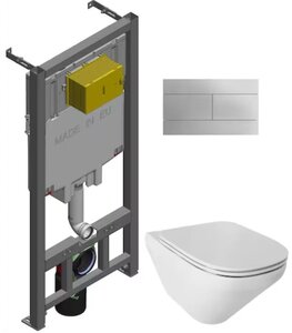 Изображение товара Инсталляция Jacob Delafon с безободковым унитазом Modern life, крышка микролифт, клавиша хром в подарок, комплект, E21776RU-00