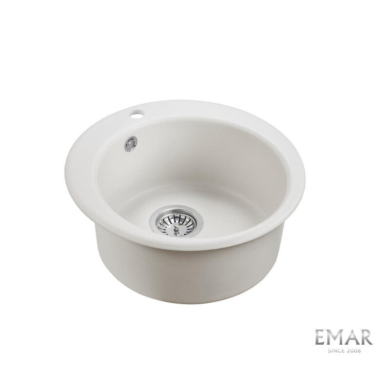 Изображение товара Кухонная мойка из искусственного камня 47,5 см белая Emar Quartz EMQ-1475.C