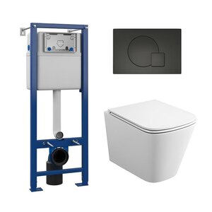 Изображение товара Инсталляция Maretti AC11P5211, с безободковым унитазом Umbria UM10PBM76-844, крышка-сиденье микролифт, клавиша Elio AC12EL-560, черный, комплект, UM76EL56052