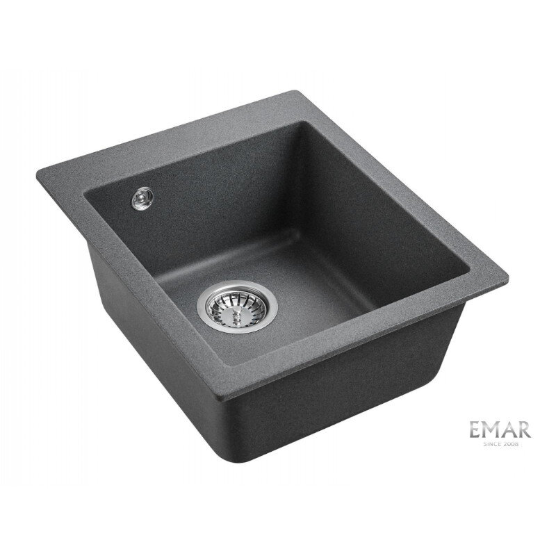 Изображение товара Мойка Emar EMQ-1415.Q Антрацит 41,5 см с глубокой чашей и сливной арматурой