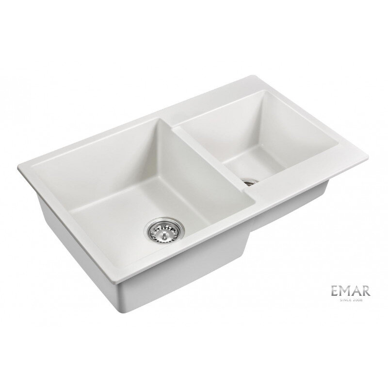 Изображение товара Мойка кухонная Emar Quartz EMQ-2800.Q Агат 80 см с двумя чашами и гарантией 5 лет