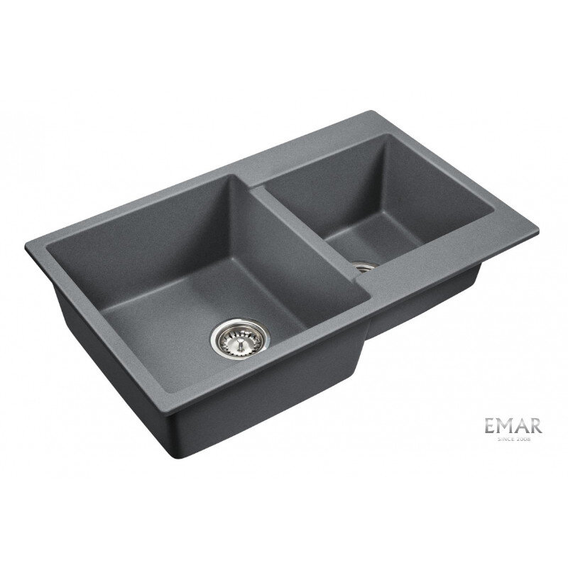 Изображение товара Мойка кухонная Emar Quartz EMQ-2800.Q Антрацит 80 см с двумя чашами