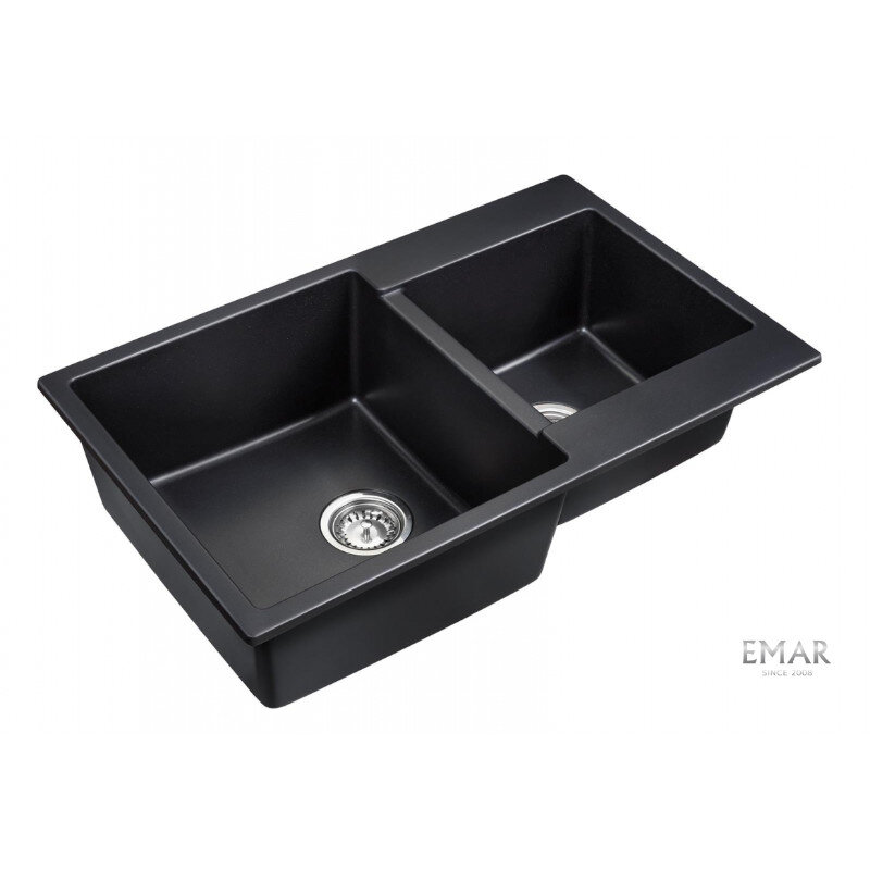 Изображение товара Кухонная мойка Emar Quartz 80 см Морион из искусственного камня с двумя раковинами