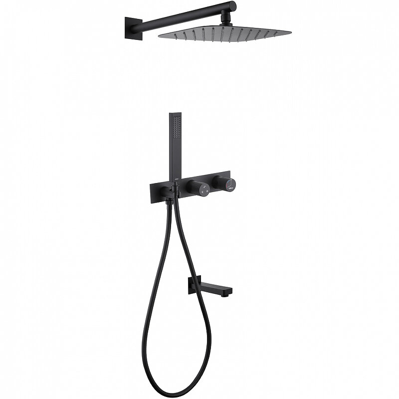 Изображение товара Душевая система Abber Rund AF8717B с верхним и ручным душем, черный матовый
