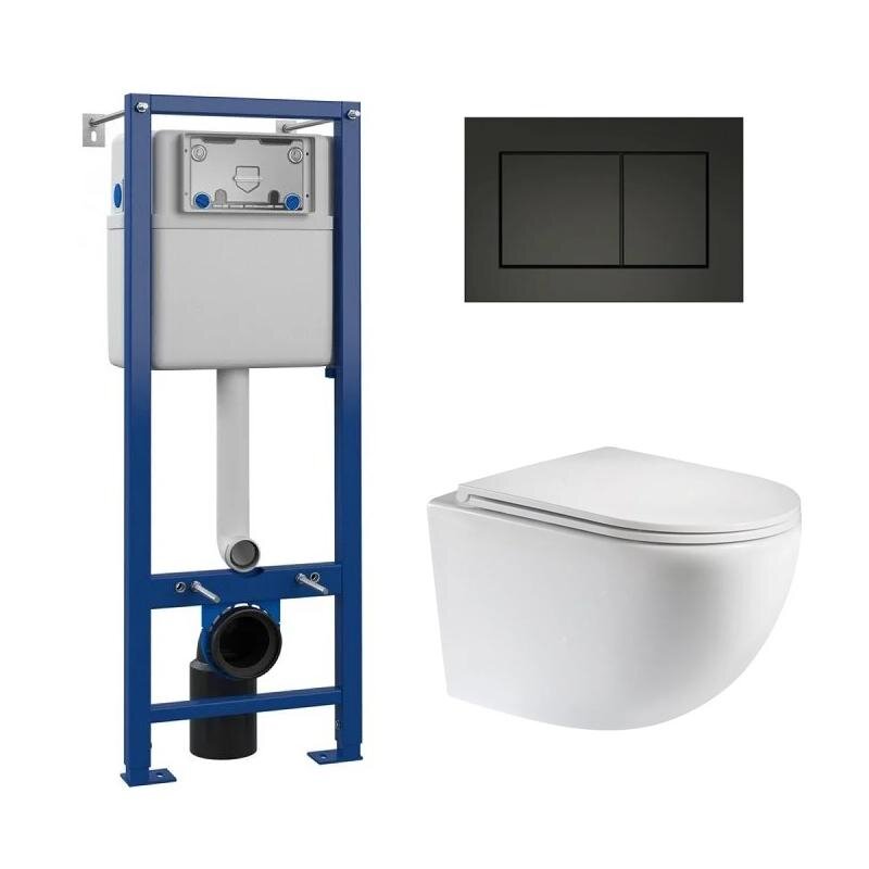 Изображение товара Инсталляция Maretti AC11P5211, с безободковым унитазом Elena EA10PBM73-844, крышка-сиденье микролифт, клавиша Sofia AC12SF-560, черный, комплект, EA73SF56052