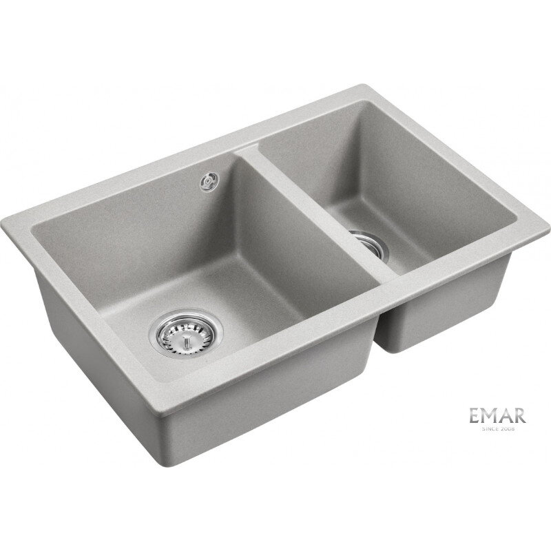 Изображение товара Мойка кухонная Emar Quartz Барит 66,5 см двухчашечная для угловой установки