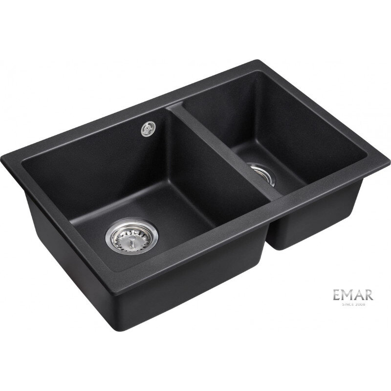 Изображение товара Кухонная мойка Emar Quartz EMQ-2665.PL Оникс 66,5 см двухчашевая с гарантией 5 лет