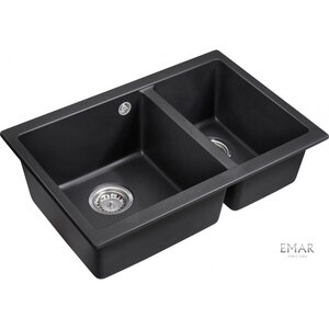 Изображение товара Кухонная мойка Emar Quartz EMQ-2665.PL Оникс 66,5 см двухчашевая с гарантией 5 лет
