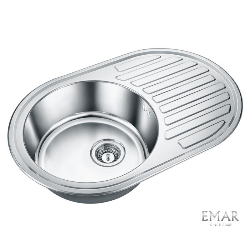 Изображение товара Мойка кухонная Emar Steel 7750, 77 см, нержавеющая сталь, цвет сталь глянец