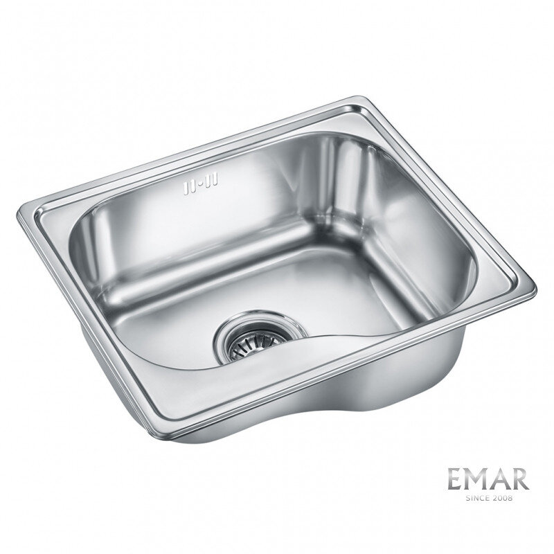 Изображение товара Мойка кухонная Emar Steel 4740 из нержавеющей стали 47,5 см глянцевая установка сверху