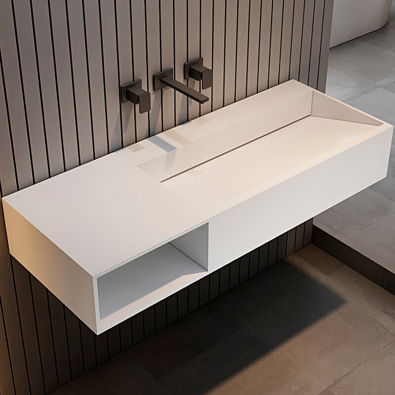 Изображение товара Тумба с раковиной Abber Stein, 100x46 см, искусственный камень, белая, подвесная, модель AS2640-1.0