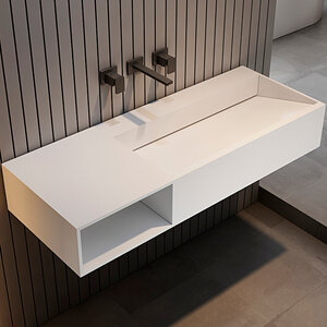 Изображение товара Тумба с раковиной Abber Stein, L/R, 100 x 46 см, из искусственного камня, белая, AS2640-1.0 L/AS2640-1.0 R