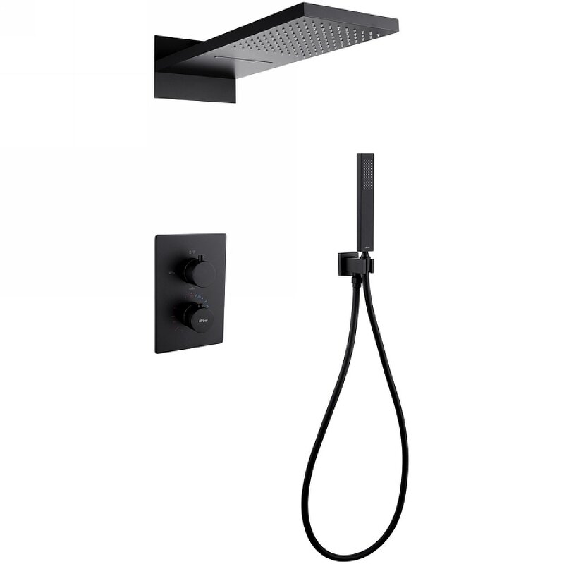 Изображение товара Душевая система Abber Weiss Insel AF8052B, термостатическая, на 3 потребителя, цвет черный матовый