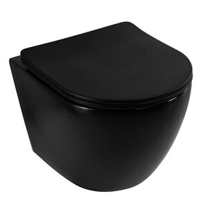 Изображение товара Унитаз подвесной Art&Max Ovale AM011CHR-MB/SC, безободковый, сиденье микролифт, черный матовый