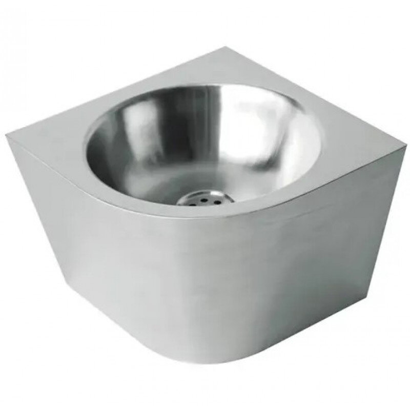 Изображение товара Раковина Nofer 35 см, угловая, антивандальная, правосторонняя, нержавеющая сталь матовая, 13036.CLR.S