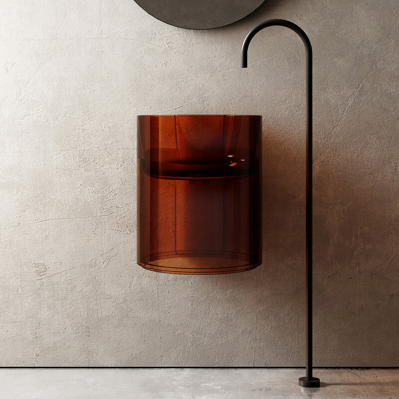 Изображение товара Раковина Abber Kristall AT2704Opal 42 см круглая подвесная с донным клапаном коричневая