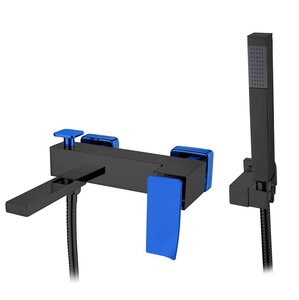 Изображение товара Смеситель для ванны и душа Boheme Q, с душевым гарнитуром, цвет черный/синий, 143-BUW.2