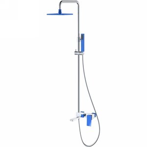 Изображение товара Душевая система Boheme Q с регулируемой штангой и автоматическим девиатором, хром/синий