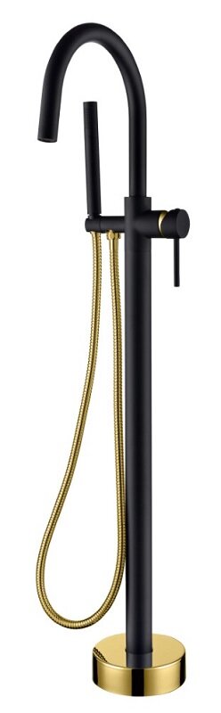 Изображение товара Смеситель напольный Boheme Uno с душевым гарнитуром, черный/золото, 469-BG