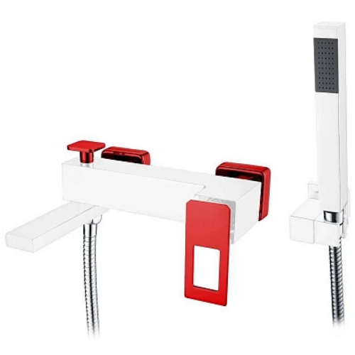 Изображение товара Смеситель для ванны и душа Boheme Q с душевым гарнитуром, белый красный, Италия