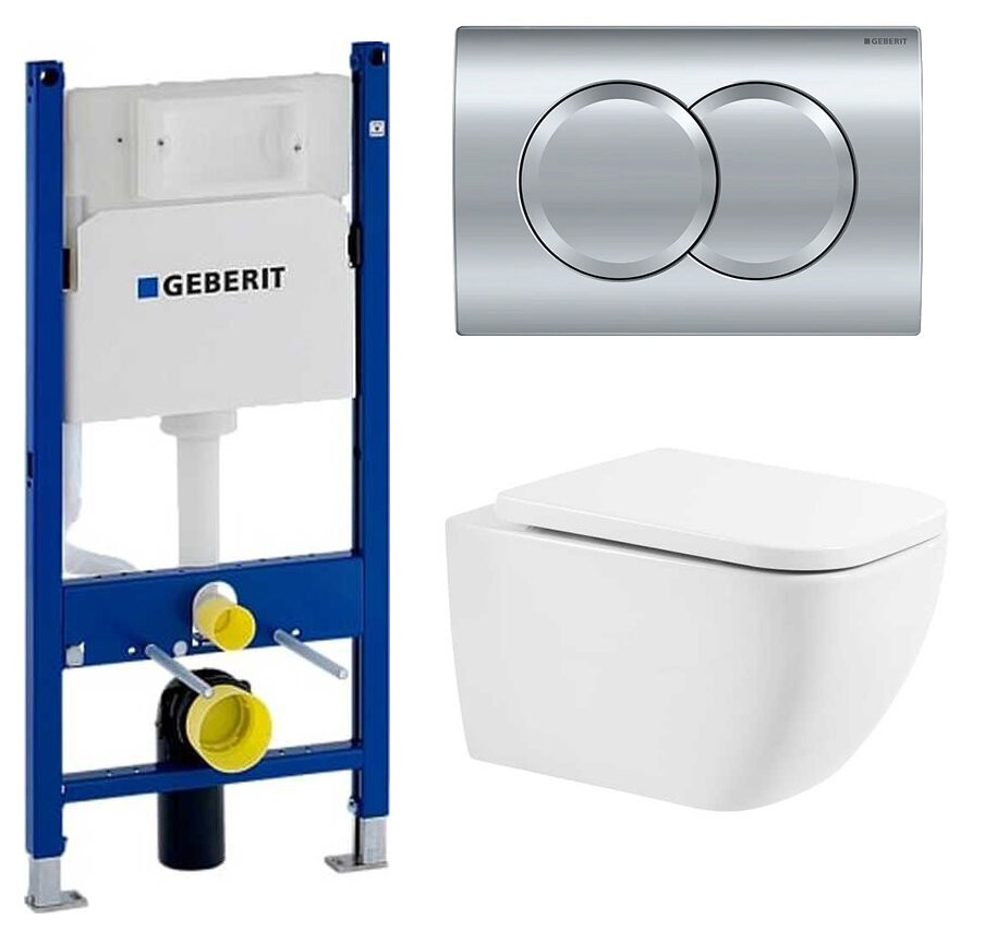 Изображение товара Инсталляция Geberit Duofix Delta с безободковым унитазом BelBagno Alpina BB10100CHR, гигиеничный и 