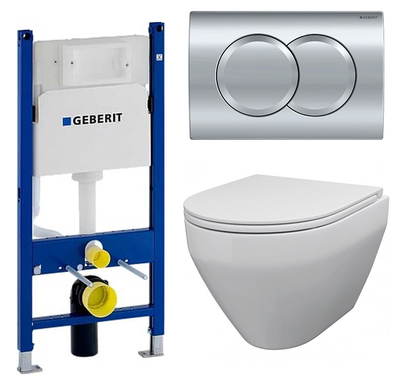 Изображение товара Инсталляция Geberit Duofix Delta с безободковым унитазом AM.PM Spirit V2.0 FlashClean C701700WH, крышка микролифт, клавиша хром, 458.149.21.1/C701700WH/C707857WH Изображение товара Инсталляция Geberit Duofix Delta с безободковым унитазом AM.PM Spirit V2.0 FlashClean C701700WH, крышка микролифт, клавиша хром, 458.149.21.1/C701700WH/C707857WH
