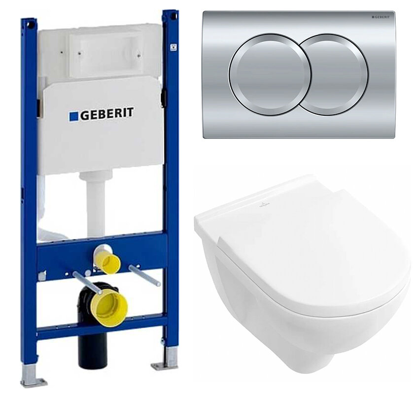 Изображение товара Инсталляция Geberit Duofix Delta с безободковым унитазом Villeroy&Boch O.novo 5660H101, крышка микролифт, клавиша хром, 458.149.21.1/5660H101