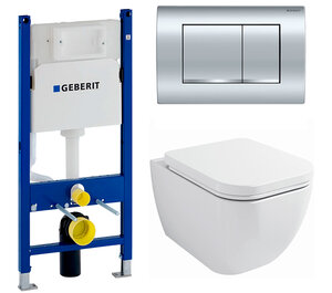 Изображение товара Инсталляция Geberit Duofix Delta с безободковым унитазом BelBagno Alpina BB10100CHR, сиденье микролифт, клавиша хром, 458.163.21.1/BB10100CHR/BB309SC