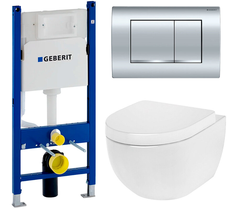 Изображение товара Инсталляция Geberit Duofix Delta с безободковым унитазом AM.PM Awe C111738WH и микролифтом
