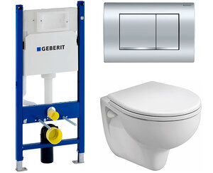 Изображение товара Инсталляция Geberit Duofix Delta с безободковым унитазом Kolo Rekord K93100000, сиденье микролифт, клавиша хром, 458.163.21.1/K93100000/K90112000