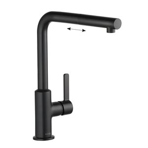 Изображение товара Смеситель Kludi L-Ine 408513975 для кухонной мойки, с выдвижным изливом, цвет черный матовый