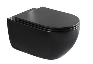 Изображение товара Подвесной безободковый унитаз Charus Torre Blanco, с сиденьем микролифт, цвет черный матовый, EWC700-125B