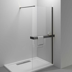 Изображение товара Душевая стенка со свободным входом Vincea Walk In 80 см, стекло прозрачное, профиль черный, VSW-4HR800CLB