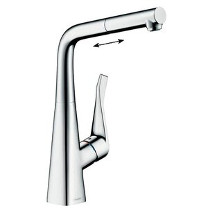 Изображение товара Смеситель  для кухонной мойки Hansgrohe Metris, 14781000, с вытяжным изливом, цвет хром