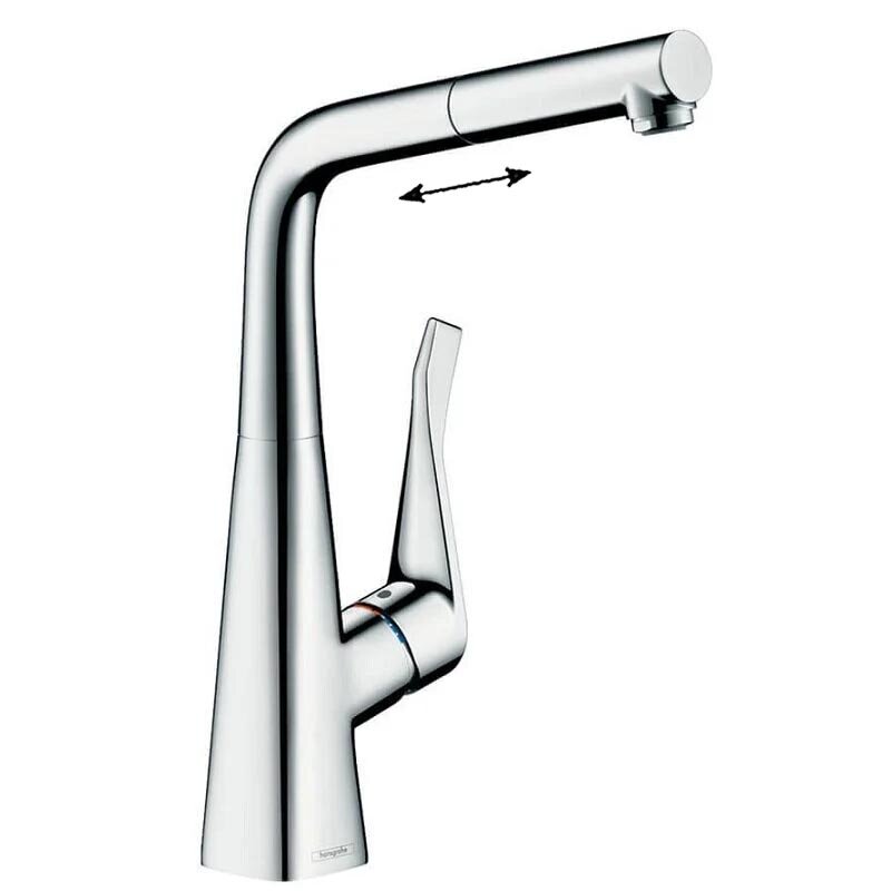 Изображение товара Смеситель для кухонной мойки Hansgrohe Metris, 14781000, с вытяжным изливом, цвет хром Изображение товара Смеситель для кухонной мойки Hansgrohe Metris, 14781000, с вытяжным изливом, цвет хром