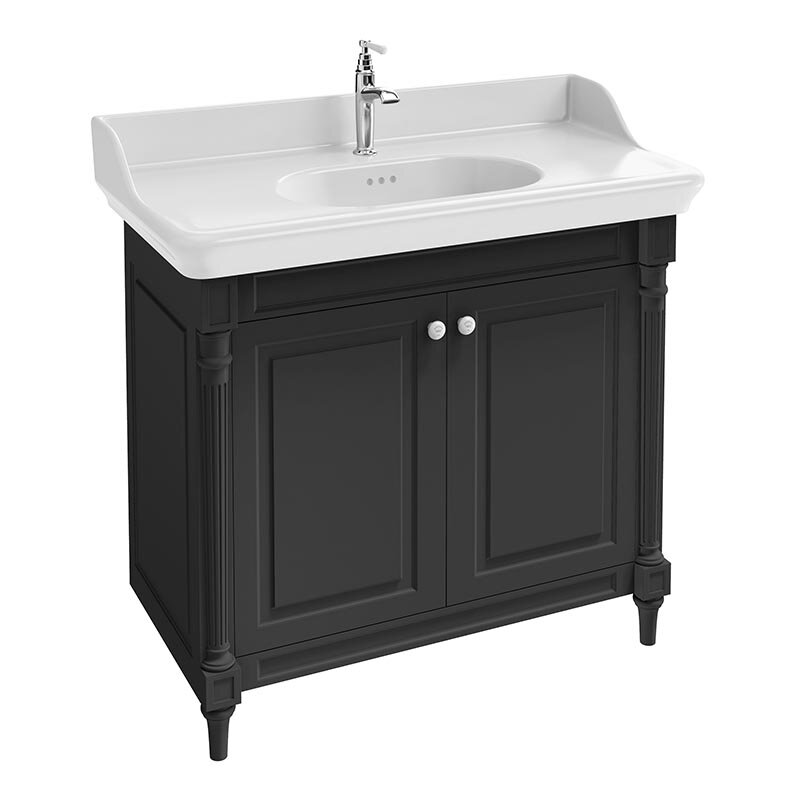 Изображение товара Тумба под раковину Jacob Delafon Cleo 1889 90 см матовый серый с смесителем в подарок