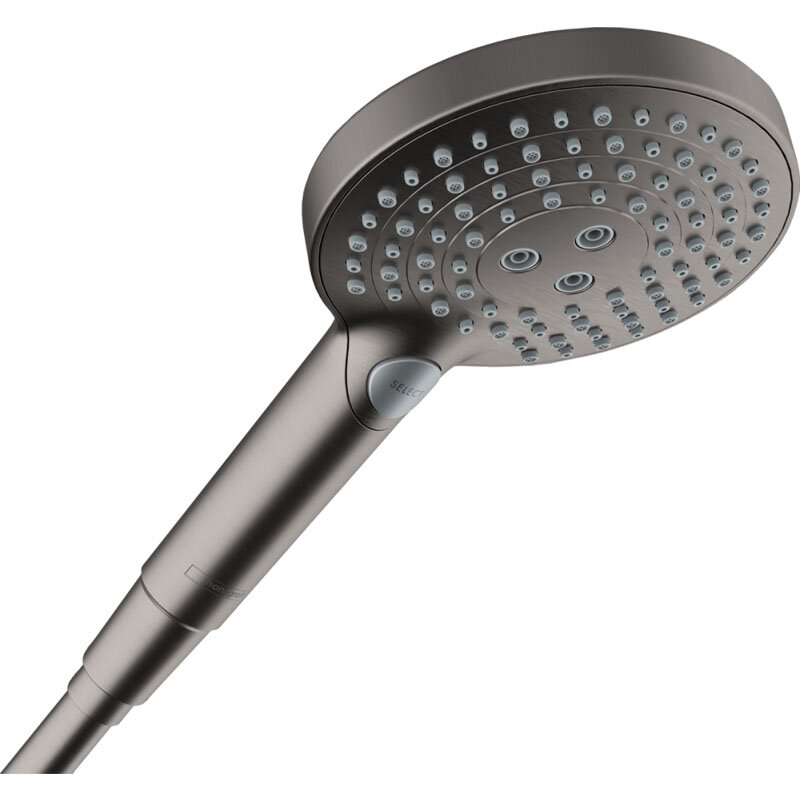 Изображение товара Душевая лейка Hansgrohe Raindance Select S 120 3jet PowderRain, хром черный шлифованный, 26014340 Изображение товара Душевая лейка Hansgrohe Raindance Select S 120 3jet PowderRain, хром черный шлифованный, 26014340