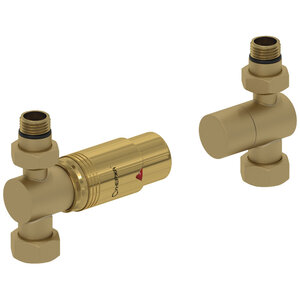 Изображение товара Автоматический терморегулятор Сунержа, прямой G 1/2 дюйма НР х G 3/4 дюйма, цвет матовое золото, 032-1420-6207