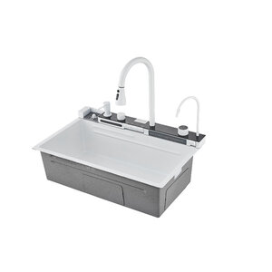 Изображение товара Кухонная мойка Savol со смесителем 75 см белая искусственный камень