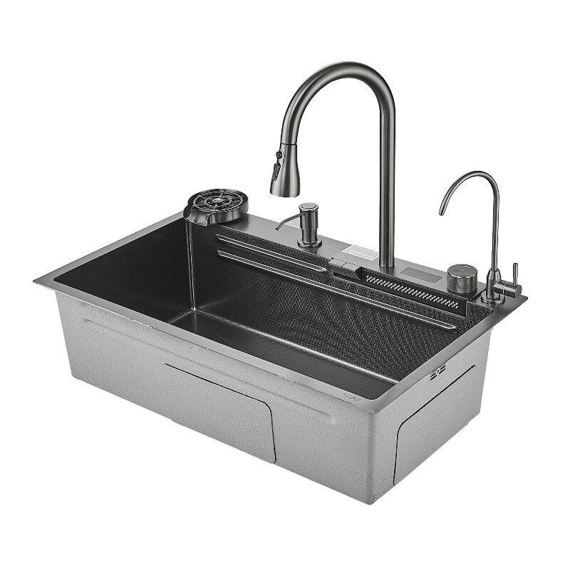 Изображение товара Кухонная мойка Savol со смесителем, 75 см, графит, модель S-SC002Q